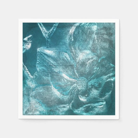 Rustiek Blauwgroen wit bloemenpatroon Glitter Spar Servet (Voorkant)