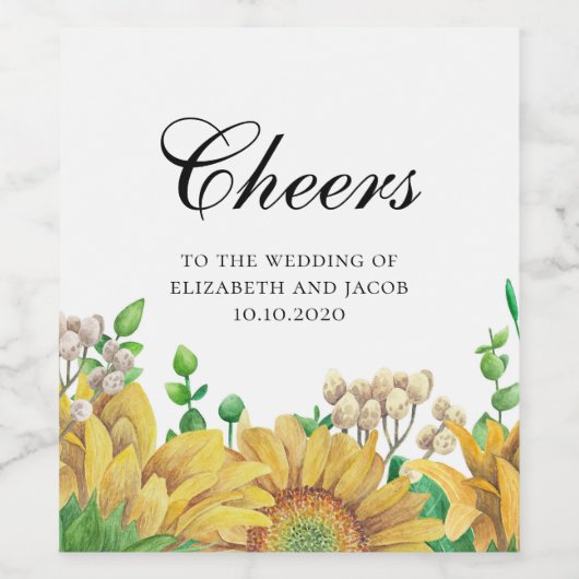 Rustiek bloem wijn label. Zonnebloem proost bruilo Wijn Etiket (Enkel label)