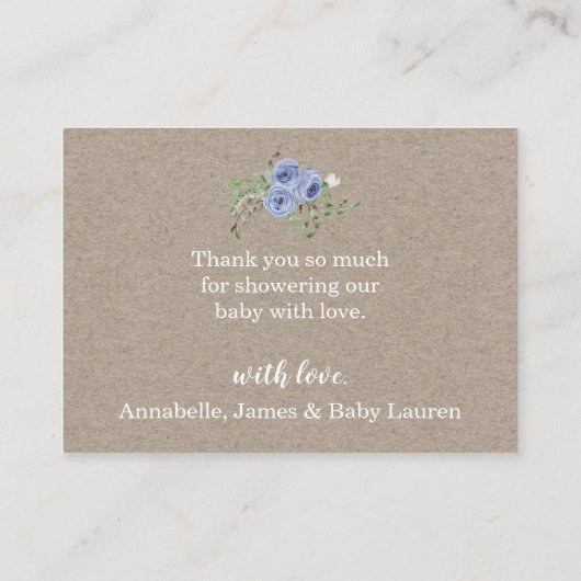 Rustiek Bloemblauw Roos Dank u Baby shower Informatiekaartje (Achterkant)