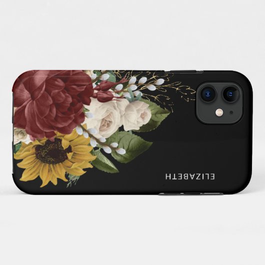 Rustiek Bloemboeket Zwart Custom Name Case-Mate iPhone Case (Achterkant (horizontaal))