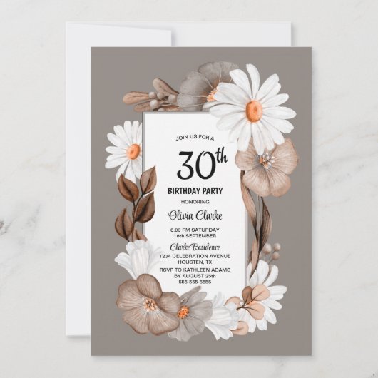 Rustiek Bloemen 30e Verjaardagsfeest Kaart (Voorkant)