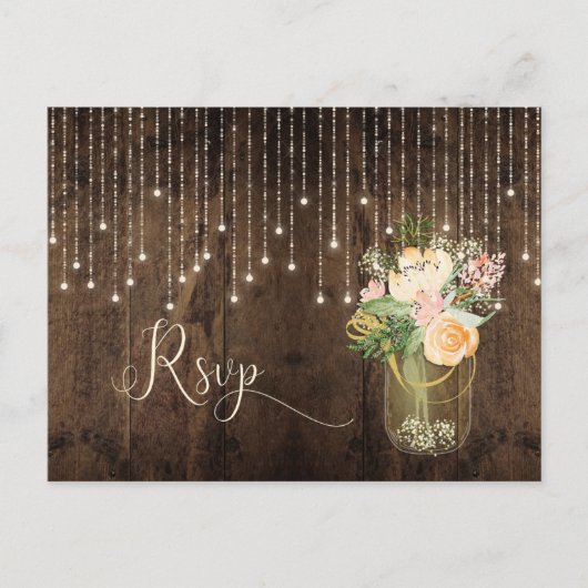 Rustiek Bloemen Boeket Mason Jar Lights RSVP | Uitnodiging Briefkaart (Voorkant)