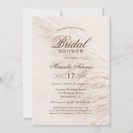 Rustiek Bloemen Boho Pampas Grass Vrijgezellenfees Kaart (Voorkant)