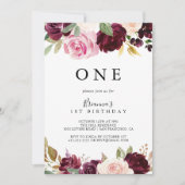 Rustiek Bloemen Botanisch Eerste Verjaardagsfeest Kaart (Voorkant)