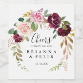 Rustiek Bloemen Botanisch Foliage Cheers Bruiloft Wijn Etiket (Enkel label)