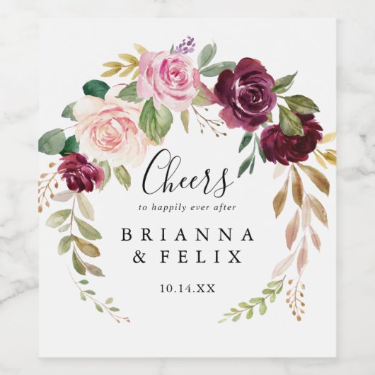 Rustiek Bloemen Botanisch Foliage Cheers Bruiloft Wijn Etiket (Enkel label)