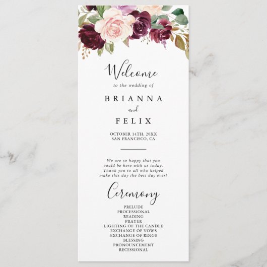 Rustiek Bloemen Botanisch Foliage Trouwprogramma Programmakaart (Voorkant)