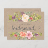 Rustiek Bloemen Bruidsmeisje Uitnodiging Briefkaar (Voorkant / Achterkant)