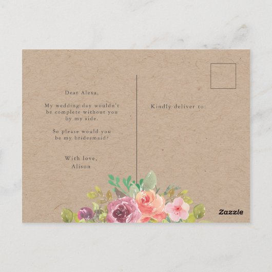 Rustiek Bloemen Bruidsmeisje Uitnodiging Briefkaar (Achterkant)
