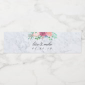 Rustiek Bloemen Bruiloft Marmer Waterfles Etiket (Enkel label)