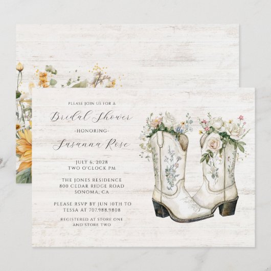 Rustiek Bloemen Cowgirl Boots Vrijgezellenfeest Kaart (Voorkant / Achterkant)