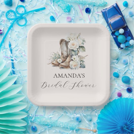 Rustiek Bloemen Cowgirl Boots Vrijgezellenfeest Papieren Bordje (Feest)