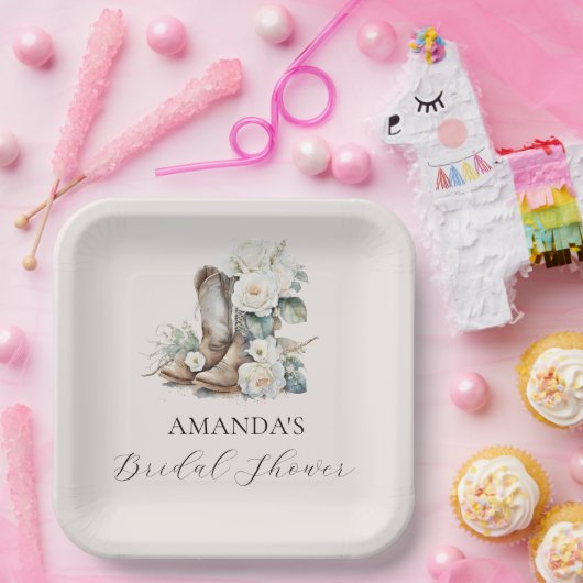 Rustiek Bloemen Cowgirl Boots Vrijgezellenfeest Papieren Bordje (Feest)