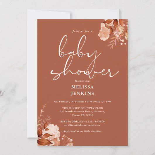 Rustiek Bloemen Herfst Herfst Baby shower Kaart (Voorkant)