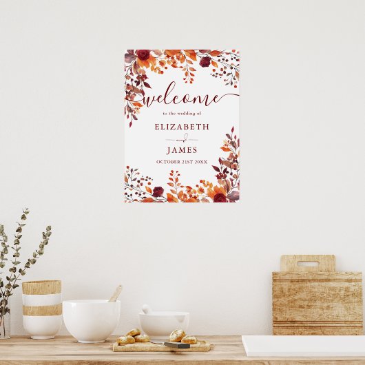 Rustiek Bloemen Herfst Herfst Bruiloft Welkomstbor Poster (Keuken)