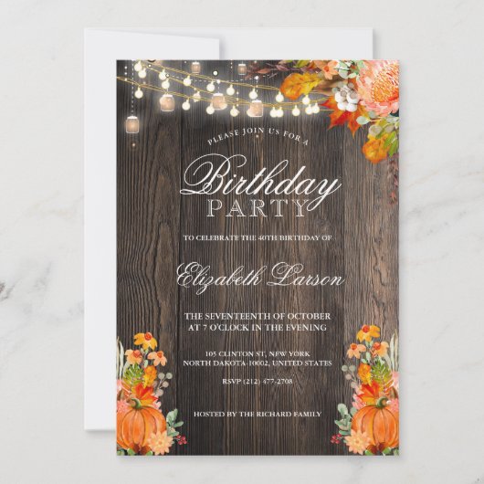 Rustiek Bloemen Herfst Herfst Pompoen Verjaardagsf Kaart (Voorkant)