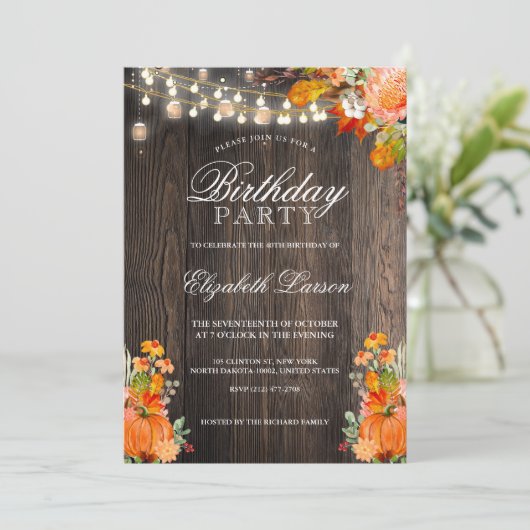 Rustiek Bloemen Herfst Herfst Pompoen Verjaardagsf Kaart (Staand voorkant)