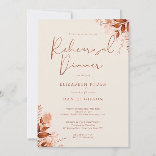 Rustiek Bloemen Herfst Herfst repetitie diner Kaart (Voorkant)