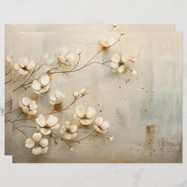 Rustiek  Bloemen Junk Journal Papier Blad (Voorkant / Achterkant)