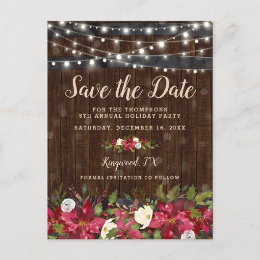 Rustiek Bloemen Kerstfeest Save the Date Aankondigingskaart (Voorkant)
