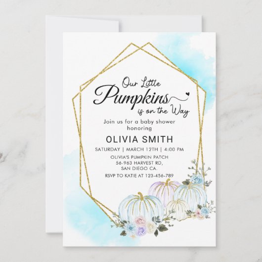 Rustiek Bloemen Kleine Pompoen Baby shower Kaart (Voorkant)