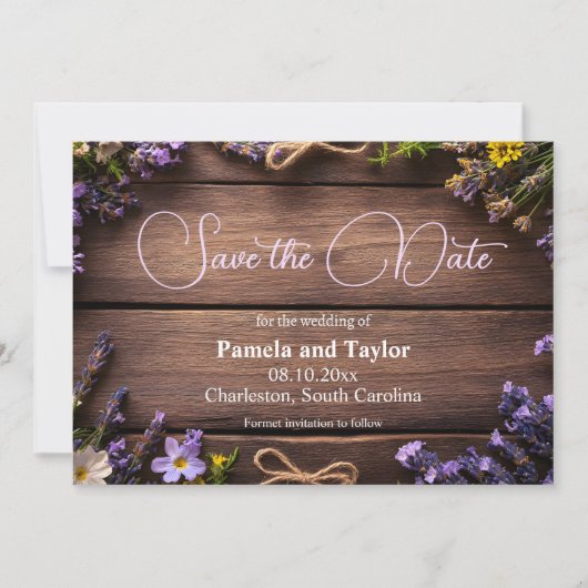 Rustiek, bloemen, lavendel en veldbloem ontwerp kaart (Voorkant)