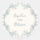 Rustiek  Bloemen Lijst Bruiloft Ronde Sticker (Voorkant)