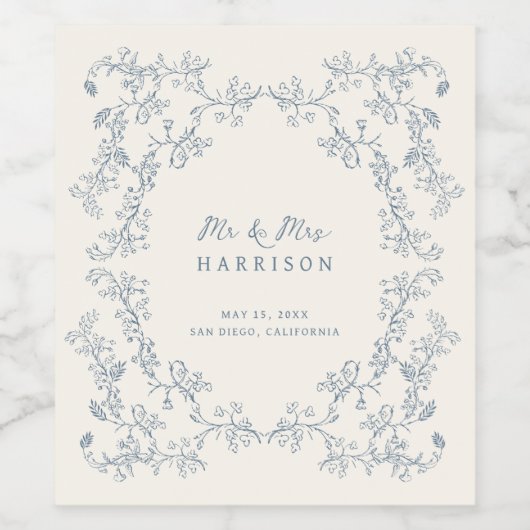 Rustiek  Bloemen Lijst Bruiloft Wijn Etiket (Enkel label)