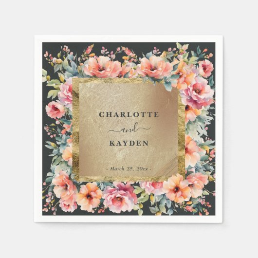 Rustiek Bloemen Lijst Sage Groen Bruiloft Servet (Voorkant)