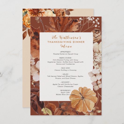 Rustiek Bloemen lijst Thanksgiving Menu (Voorkant / Achterkant)