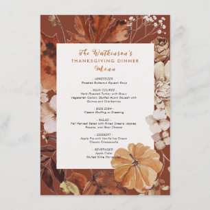 Rustiek Bloemen lijst Thanksgiving Menu
