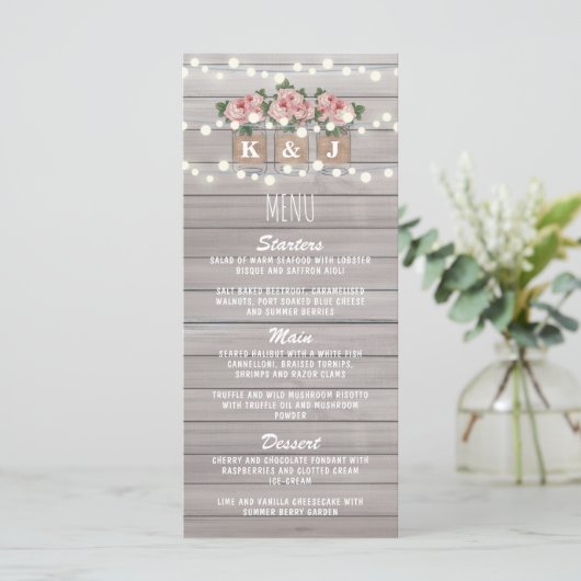 Rustiek Bloemen Mason Jar Menu (Staand voorkant)