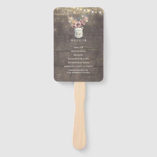 Rustiek Bloemen Mason Jar Trouwprogramma Handwaaier (Voorkant)