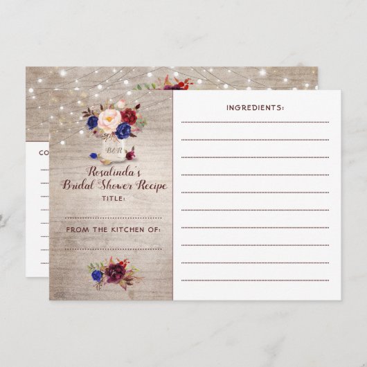 Rustiek Bloemen Mason Jar Vrijgezellenfeest Recept Informatiekaartje (Voorkant / Achterkant)