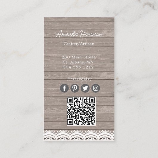 Rustiek Bloemen Mason Jar Wood Visitekaartje (Achterkant)