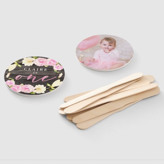 Rustiek Bloemen Meisje 1e Verjaardagsfeestje Aange Handwaaier (Niet-gemonteerd)