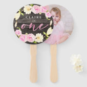 Rustiek Bloemen Meisje 1e Verjaardagsfeestje Aange Handwaaier (Voorkant en achterkant)