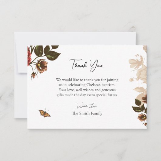 Rustiek Bloemen Orthodox Christelijk Doopsel Bedankkaart (Voorkant)