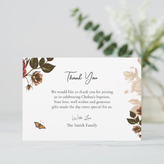 Rustiek Bloemen Orthodox Christelijk Doopsel Bedankkaart (Staand voorkant)