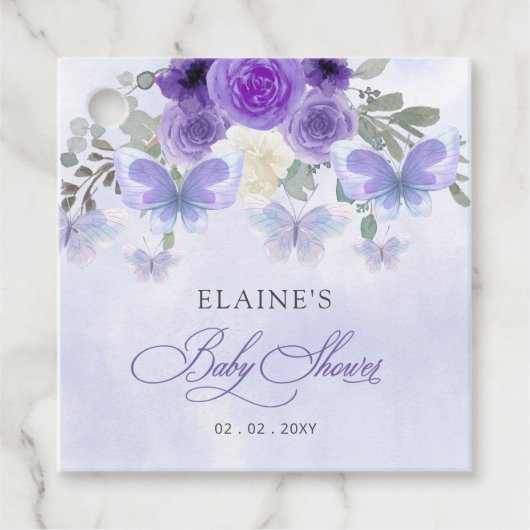 Rustiek Bloemen Paarse Lila Vlinders Baby shower Bedankjes Labels (Voorkant)
