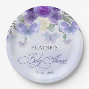 Rustiek Bloemen Paarse Lila Vlinders Baby shower Papieren Bordje