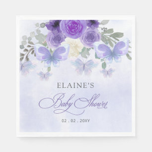 Rustiek Bloemen Paarse Lila Vlinders Baby shower Servet
