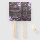 Rustiek Bloemen Paarse & Zilveren huwelijksprogram Handwaaier (Voorkant en achterkant)