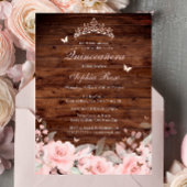 Rustiek Bloemen Roos Gouden Vlinder Quinceanera Folie Uitnodiging