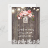 Rustiek Bloemen Roze Save the Date Aankondigingskaart (Voorkant / Achterkant)