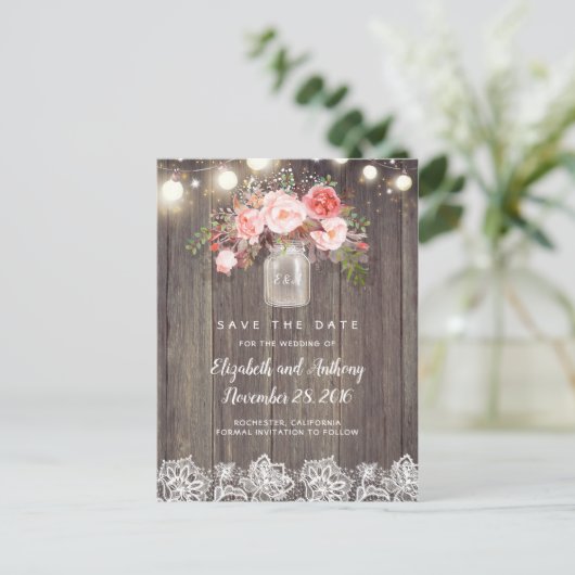 Rustiek Bloemen Roze Save the Date Aankondigingskaart (Staand voorkant)