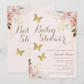 Rustiek Bloemen Roze Vlinders Baby shower Kaart (Voorkant / Achterkant)