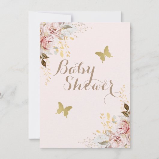 Rustiek Bloemen Roze Vlinders Baby shower Kaart (Achterkant)