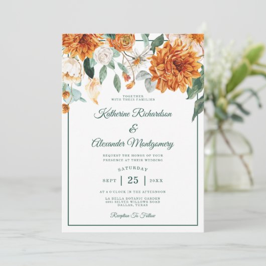 Rustiek Bloemen Verbrande Sinaasappel Elegant Herf Kaart (Staand voorkant)