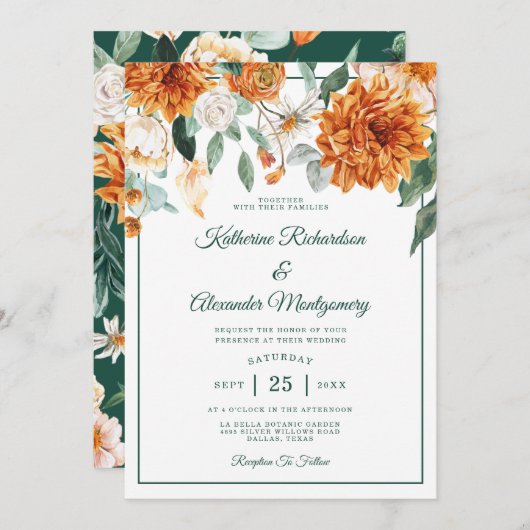 Rustiek Bloemen Verbrande Sinaasappel Elegant Herf Kaart (Voorkant / Achterkant)